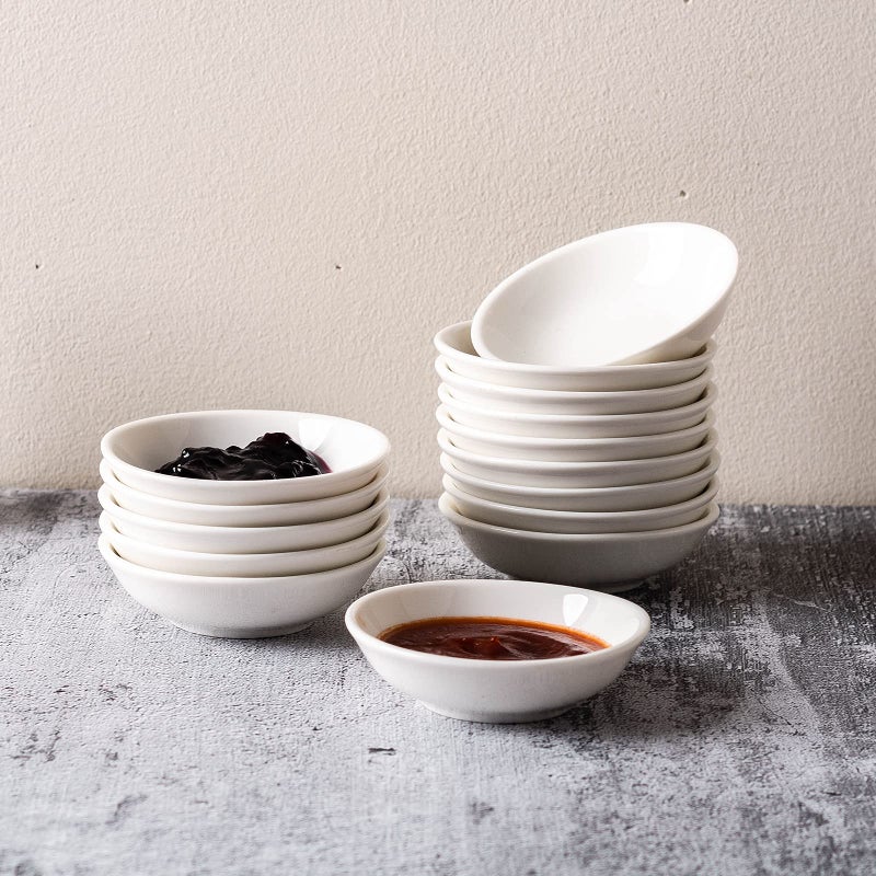 UIBFCWN 12 Pack Soy Sauce Dish 3inch Ceramic Dipping Bowls Bulk, 1.2 Oz White Dipping Sauce Bowls/Dishes, Small Dipping Sauce Cups for Sushi Ketchup Olive Oil Appetizer - Image 5
